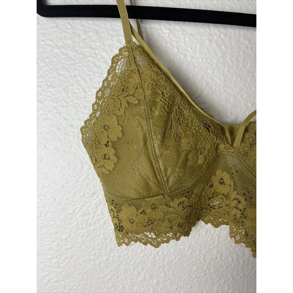 Womens Bralette Crop Top Strappy Lace Cutout Seamless Wireless Yellow Sz‎ Small